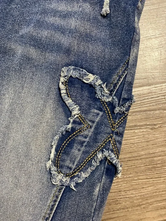 Y2K Butterfly Patch Flare Jeans Distressed Low Rise Boho Vintage Aesthetic Denim - Picture 4 of 8